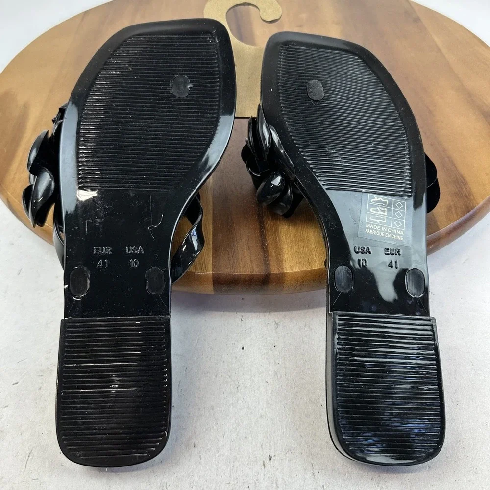 New Womens Jeffrey Campbell Floralee Black Matte Jelly Flip Flops Sandal Size 10